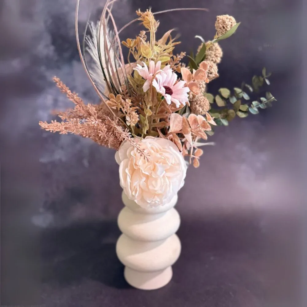 Boho Faux & Dried Floral Arrangement with Peony – Handmade Home Décor